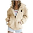 thumbnail image 1 of Sudadera con capucha y manga larga para mujer, informal, con cuello en V y cremallera, para exteriores y chaquetas, 1 of 3