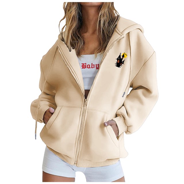 Sudadera con capucha y manga larga para mujer, informal, con cuello en V y cremallera, para exteriores y chaquetas