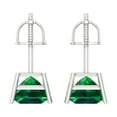 thumbnail image 3 of 3 ct Screw-Back Stud Earrings for Women | 6.5mm Princess Cut Simulated Emerald | 18K White Gold, 3 of 4