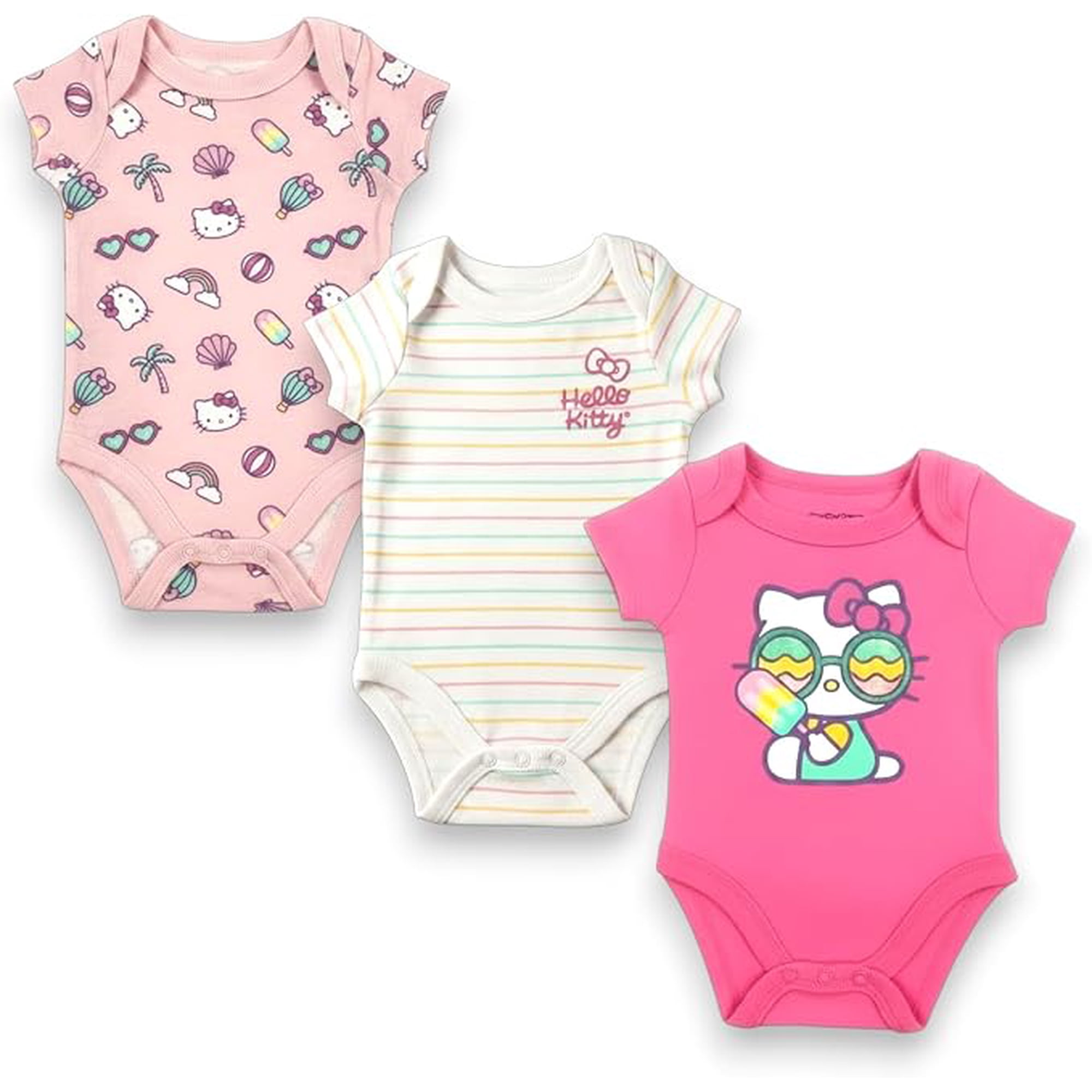 Hello Kitty Baby Girls' 3-Pack Short Sleeve Bodysuits, Pink, Infant 0-3 Months