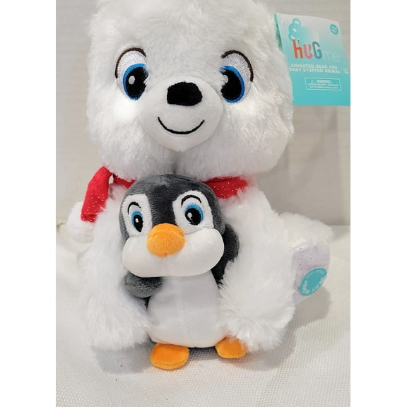 Hug Me Animated Plush Polar Bear and Baby Penguin Sings Sways to Let it Snow 10"
