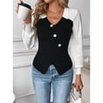 thumbnail image 4 of Suéter de Otoño para Mujer, Larga Tipo Farol, Corte Entallado, Tejido de Punto, Cuello en V y Botones. y Negro L, 4 of 10