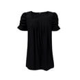 thumbnail image 5 of Delayuji Women's Casual Bubble Sleeved Square Neck Pleated Short Sleeved T Shirt Top Black L Nylon,Spandex Short Sleeve Shirts for Women, 5 of 9