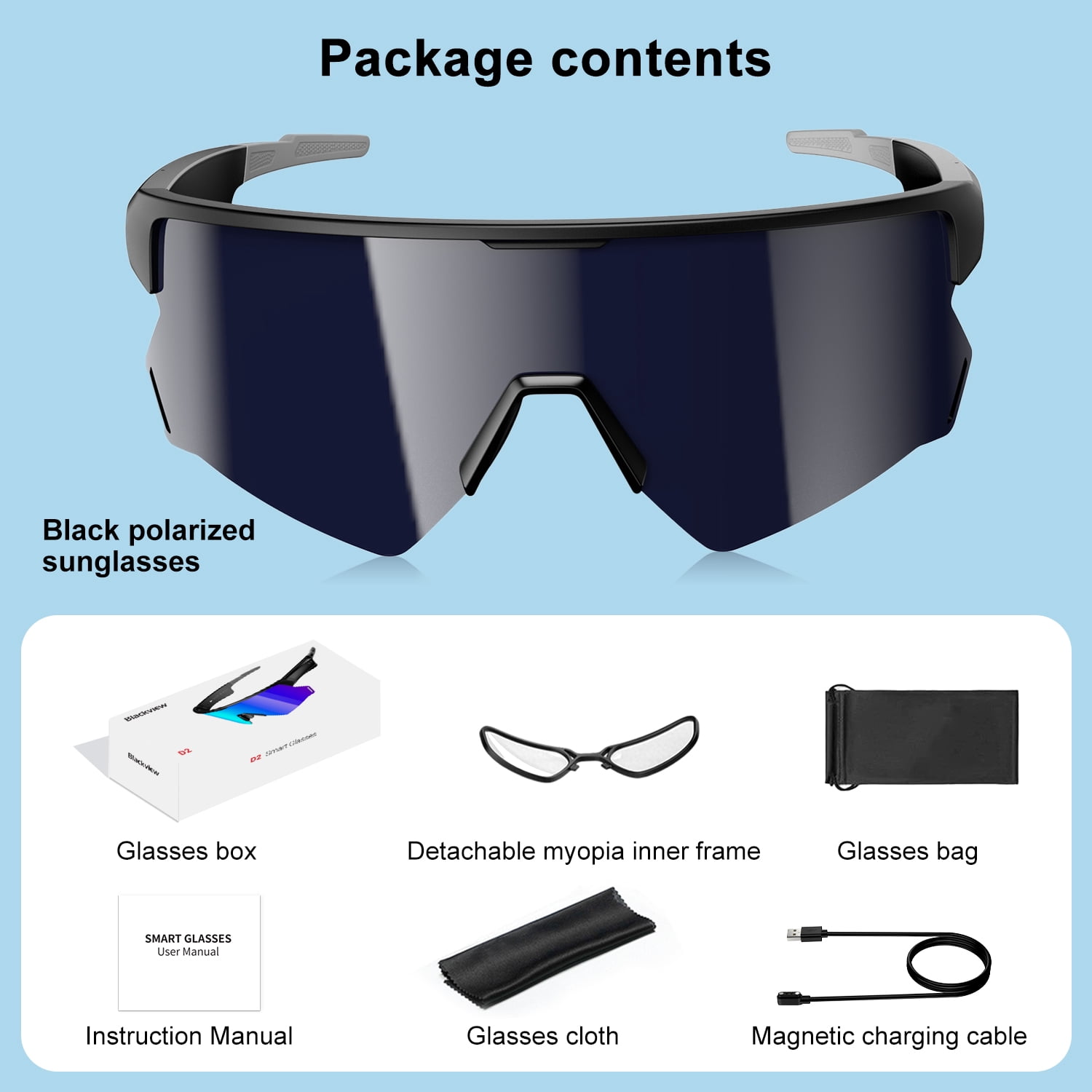 Bluetooth Audio Smart Glasses for Cycling Running Driving Polarized Sports Sunglasses with Open-Ear Speakers, Hands-Free Calls, Voice Assistant, UV Protection, IPX5 Waterproof for Hiking Fishing