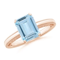ANGARA Natural 2 ct Aquamarine Solitaire Engagement Ring with Milgrain in 14K Rose Gold for Women (Size-9x7mm) | March Birthstone, Anniversary, Jewelry Gift for Women | Natural Aquamarine Ring