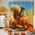 thumbnail image 3 of Shower Curtain 72"W x 84"L Fall Squirrel on A Pumpkin Maple Leaves Fabric Shower Curtains Set with Hooks Water Repellent Bathroom Curtains Machine Washable Bathroom Accessories, 3 of 6