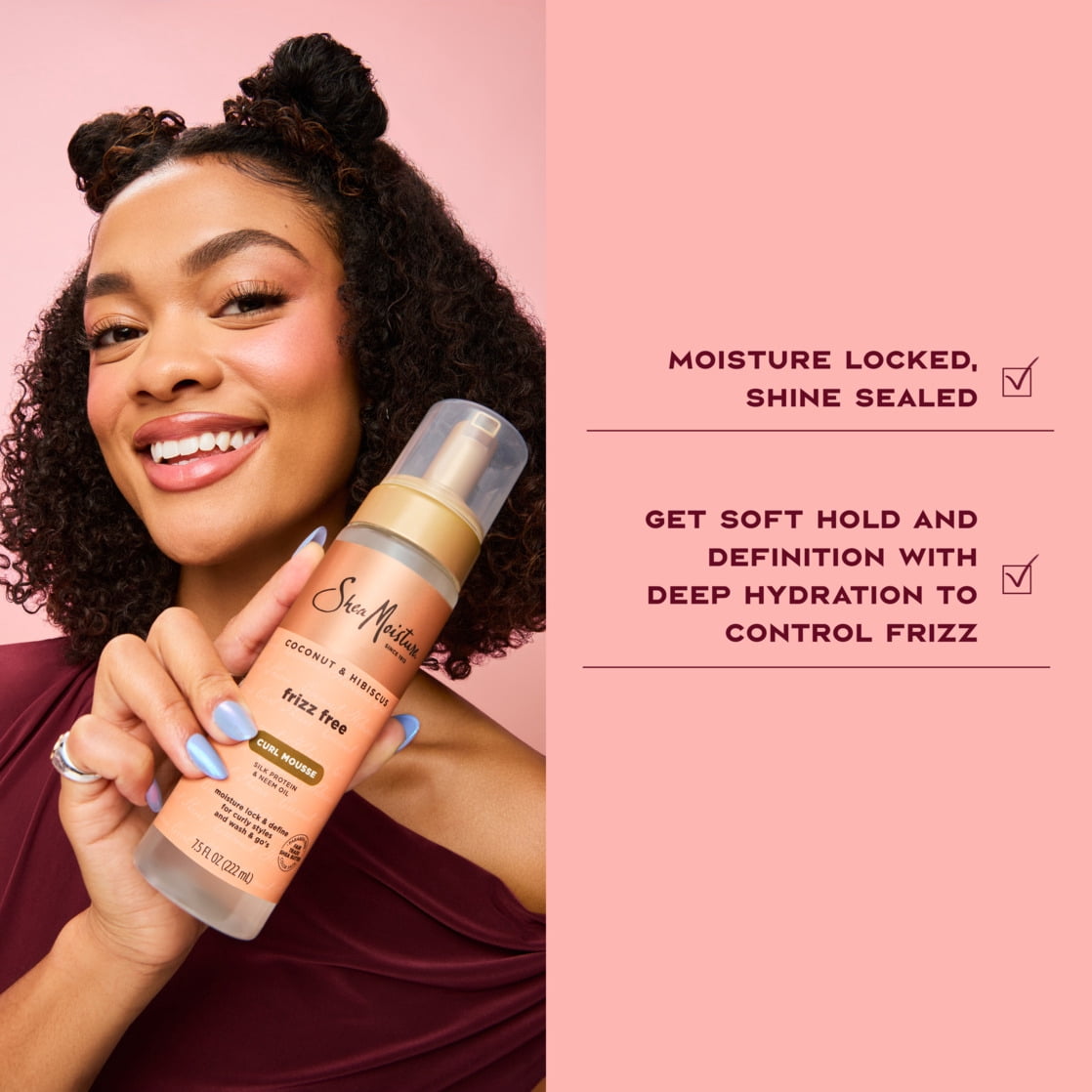 SheaMoisture Coconut & Hibiscus Curl Mousse for Curly & Textured Hair, Frizz‑Free, 7.5 oz