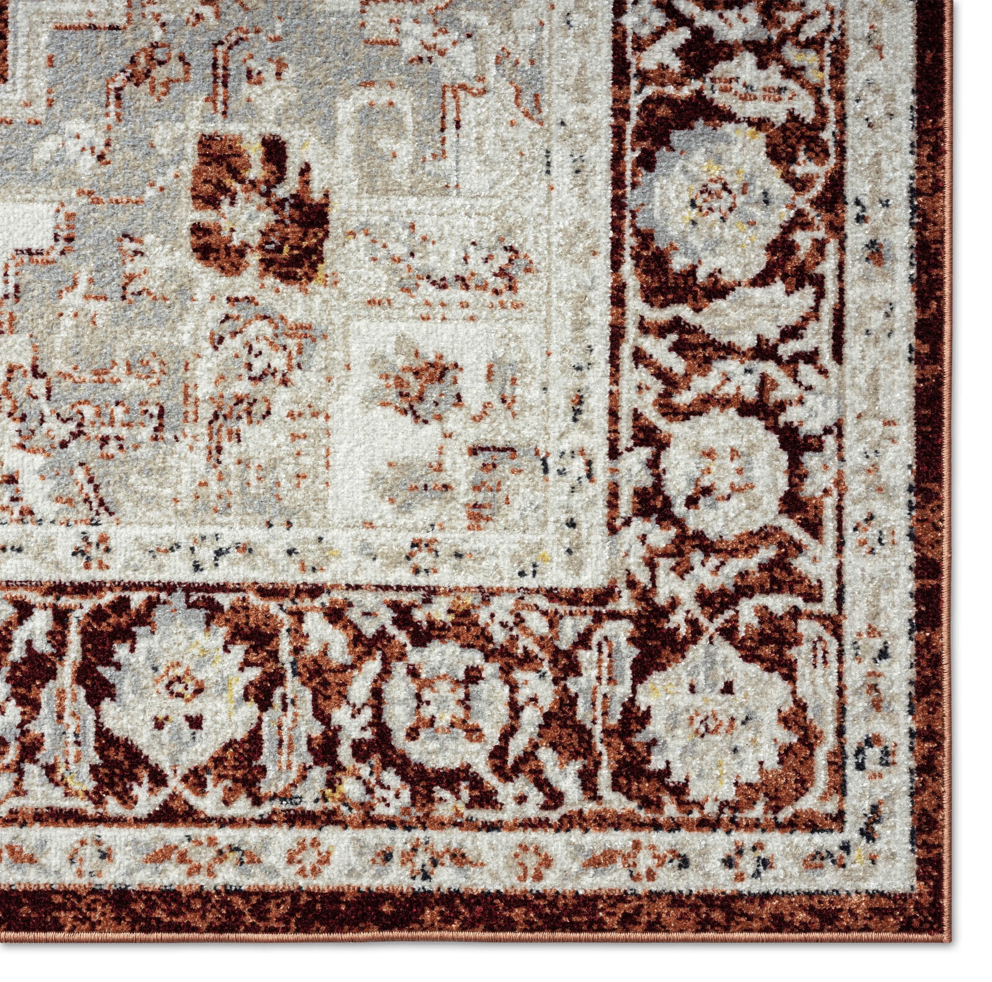 Everwash Treasure Rubia Traditional Medallion Machine Washable Indoor Area Rug, Ivory/Red, 5'2"x7'2"