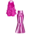 thumbnail image 3 of Raenseen Kids Girls 2Pcs Jazz Dance Outfit Sequin Crop Top Shorty Unitard Metallic Tiered Pants Rose 12, 3 of 7