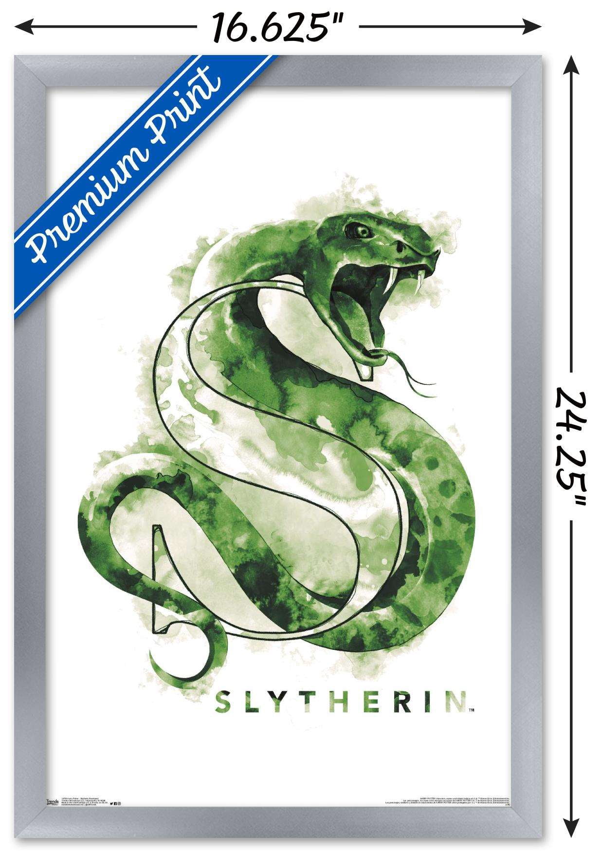 The Wizarding World: Harry Potter - Slytherin Illustrated House Logo Wall Poster, 14.725" x 22.375", Framed