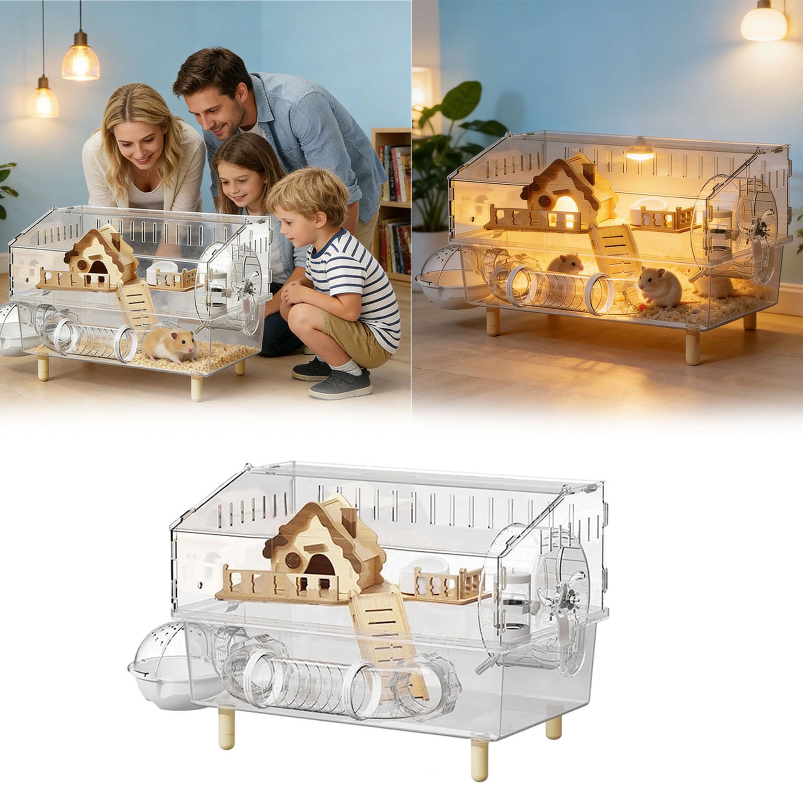 FTsdfkl Large Hamster Cage ,9 in 1 with All Accessories, 2-Layer Acrylic Hamster House with Full Transparent Viewing, Mouse Cage for Pet Mice,Hamster Habitat for Hamster, Gerbils