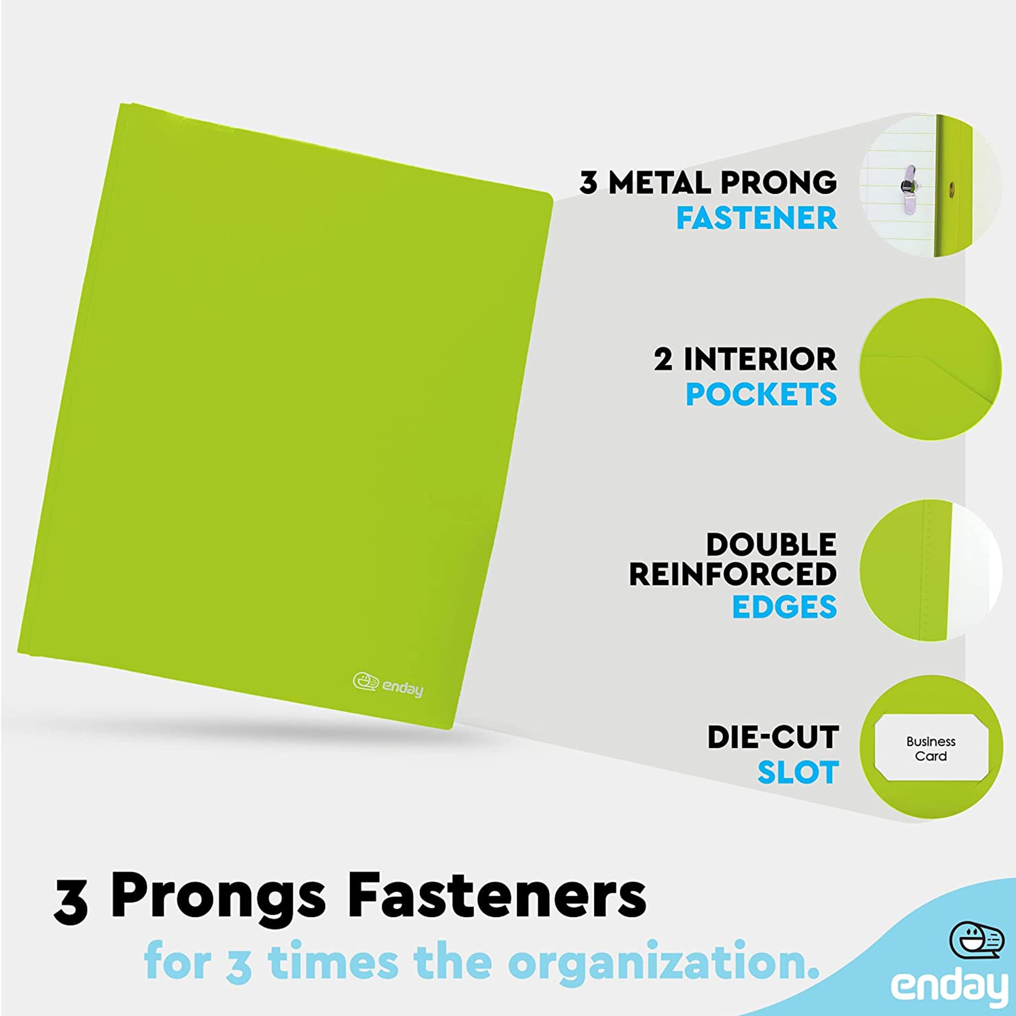 Enday Folder with Pockets and Prongs 2 Pocket Portfolio Folder for School and Office Green