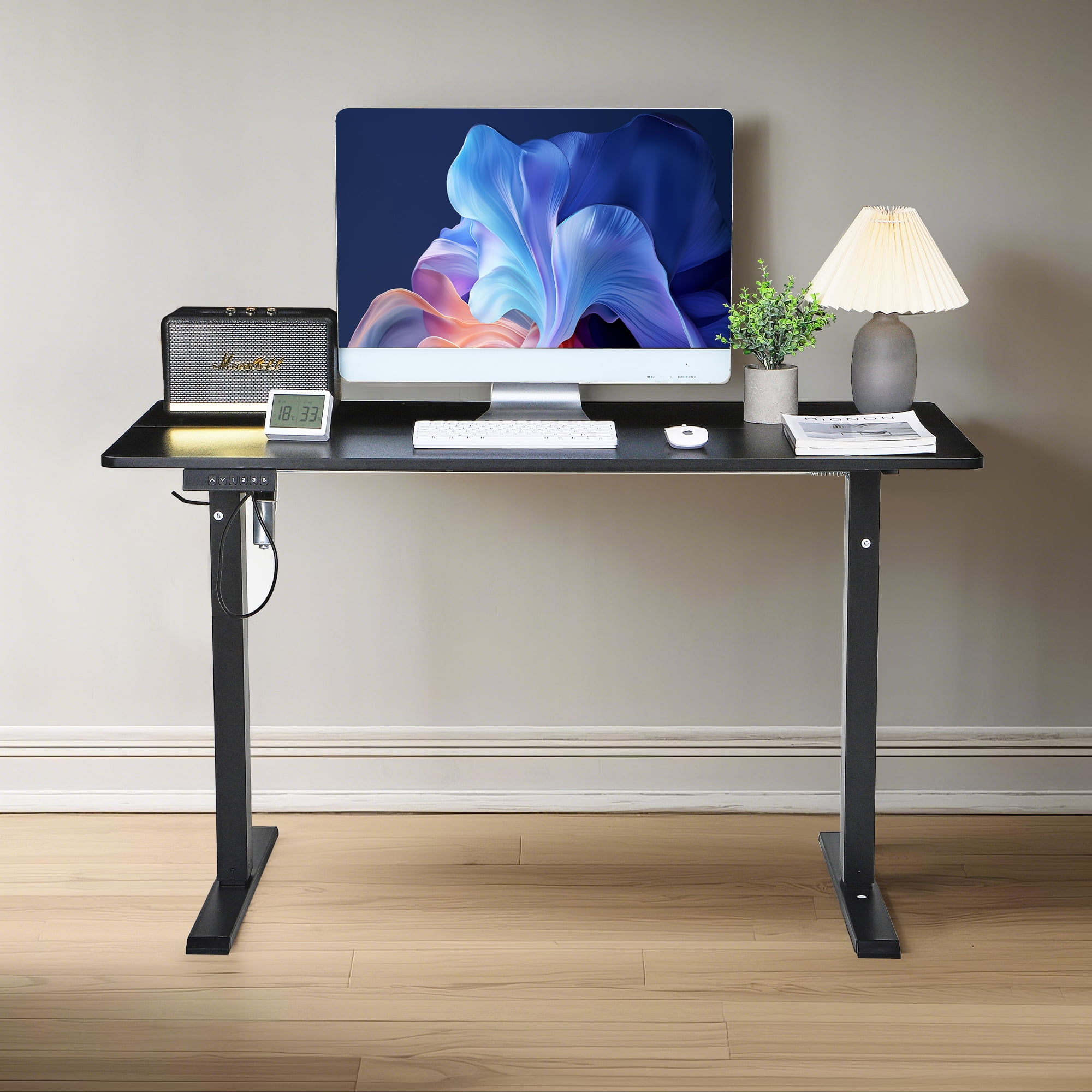 VECELO 27.7''-44.4''Height Electric Standing Desk Adjustable Height, Desk with Inteliigent Keypad, Modern Ergonomic Office Table with Hook and Wire Control, Black