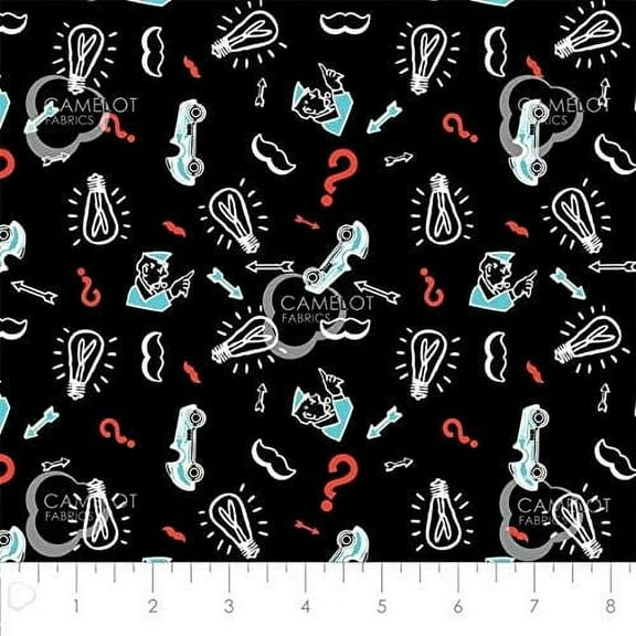 Camelot Fabrics Monopoly Tossed Boardgames in black 100% Cotton Fabric sold by the yard