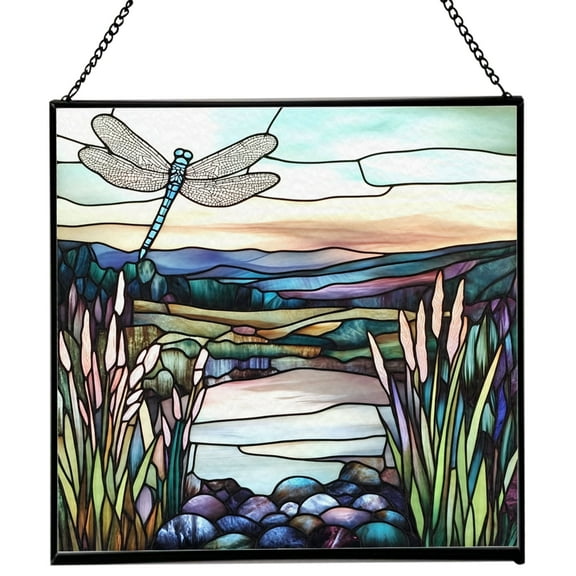 Square Stained Glass Window Hanging, Dragonfly Suncatcher for Doors Home Sun Catchers Decoration and Christmas, Mother's Day Birthday Gifts for Women, Men, Mom 135OR20