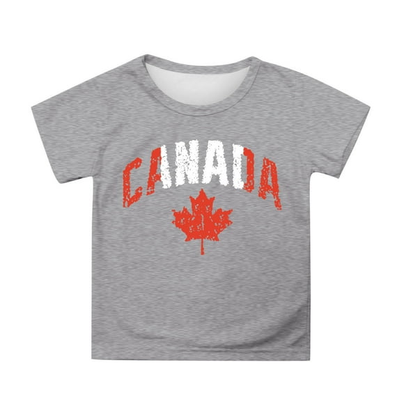 GDREDA Canada T Shirts Flag Print Canada Day Girls Short Sleeve Tee Summer Crewneck T Shirt Casual Fit Basic Shirts