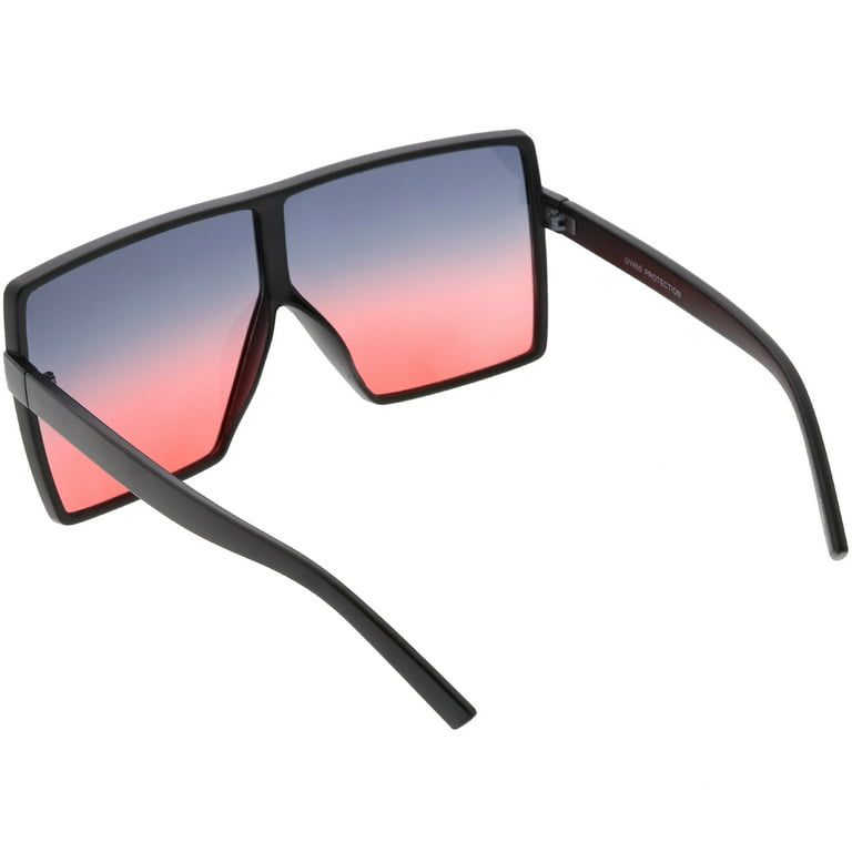 Big Large Oversize Square Sunglasses Flat Top Two Tone Lens 70mm (Matte  Black / Blue Red) 