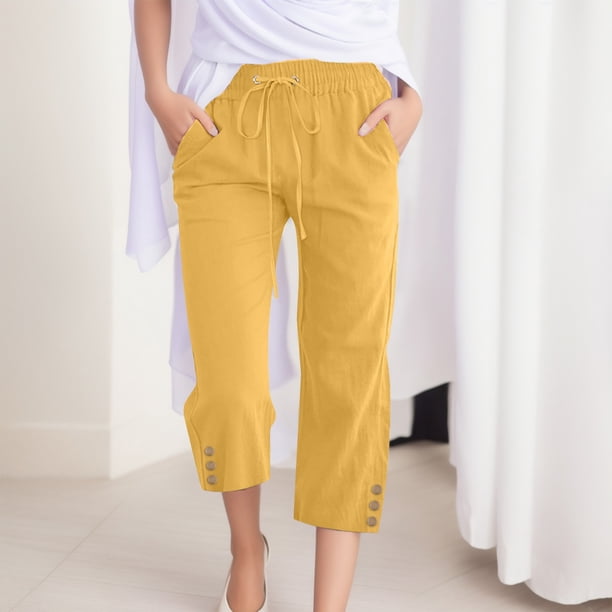 WILLBEST Pantalones Casuales para Mujer, con Botones, Pierna Ancha, Bolsillos, Ligeros, Cintura Alta, Ajustables, con Nudo, Corte Holgado. Extra Grande