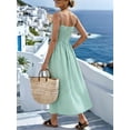 thumbnail image 5 of Women's Spaghetti Strap Button Front Midi Dress Casual Summer Sundress Light Green M, 5 of 9