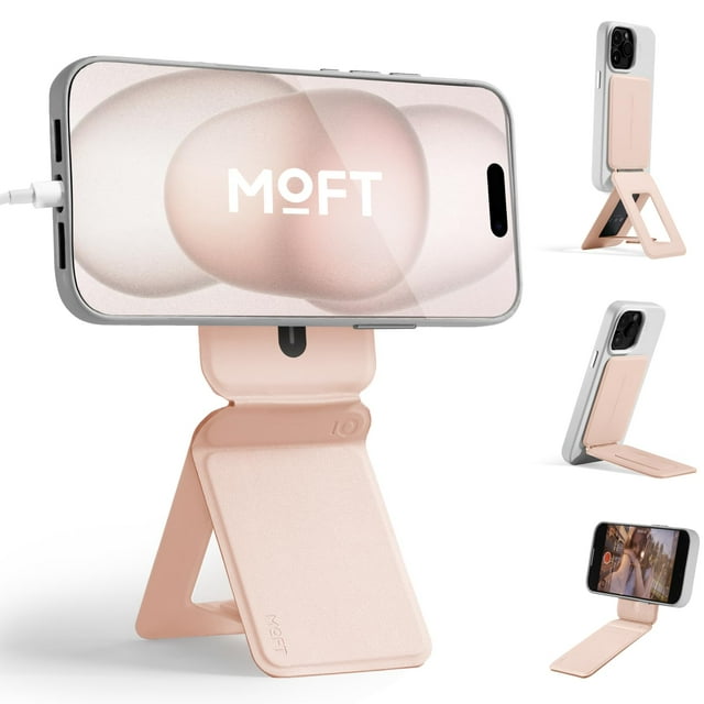 Soporte de trípode para teléfono MOFT MOVAS de piel vegana, color rosa melocotón
