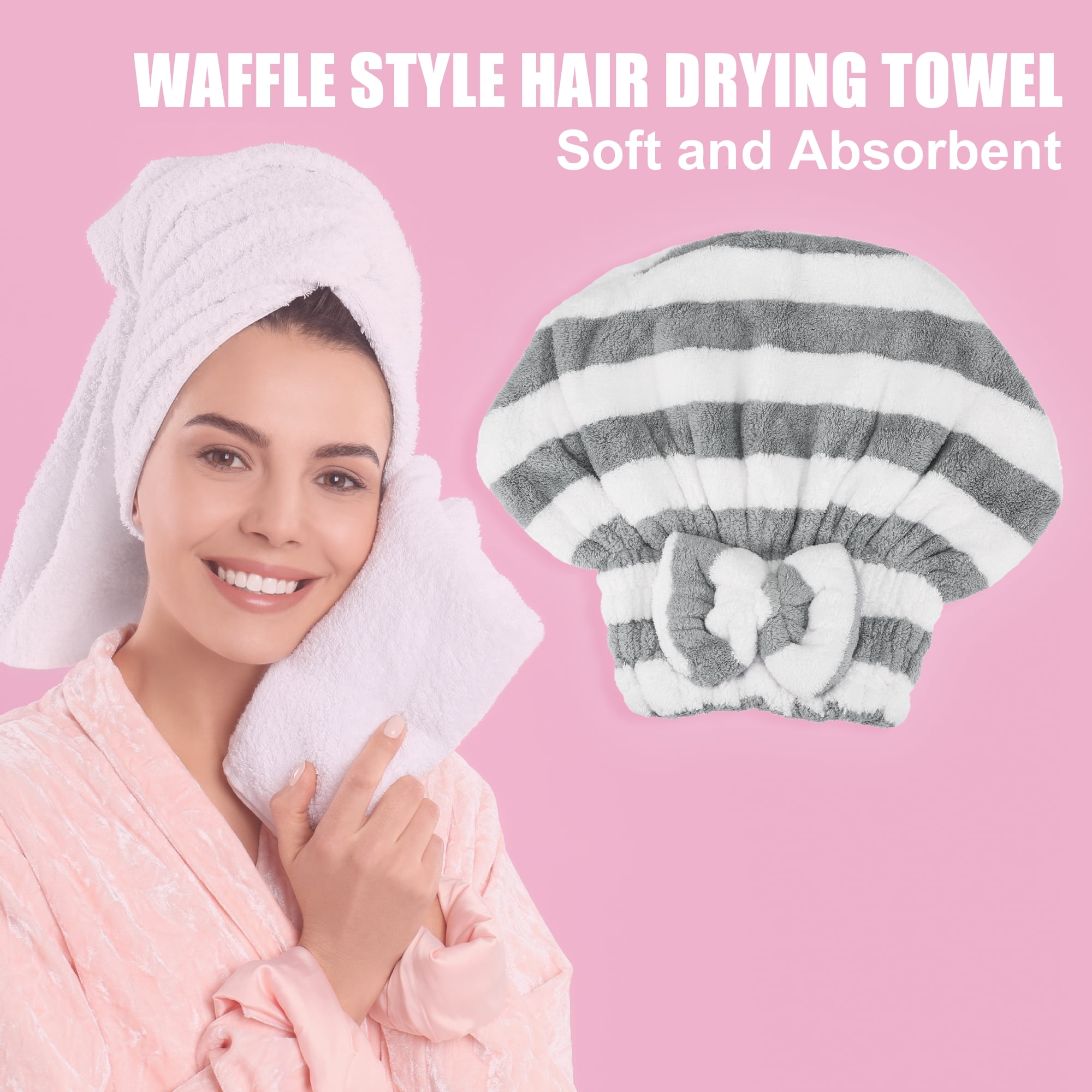Unique Bargains Strong Absorbent Coral Fleece Hair Drying Towel Dry Cap Gray, White