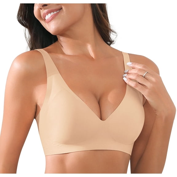 Daystry Womens Comfortable No Underwire Deep V Bras 360° Jelly Strip Wireless Soft Bra with Bra Extender