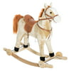 Qaba 2-in-1 Kids Ride On Rolling Plush Toy Rocking Horse with Music - Light Brown