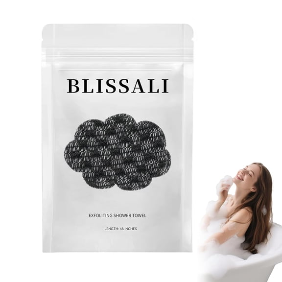 Blissal Exfoliating Shower Towel, 2-in-1 Exfoliating Towel, Premium Scrub Wash Cloth for Body Face, Blissal exfoliating Towels-Body Scrubber with 2 Sides for All Skin Types (Black)