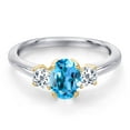thumbnail image 3 of Gem Stone King 925 Silver and 10K Yellow Gold Swiss Blue Topaz and White Topaz Engagement Ring for Women | 1.43 Cttw | Oval 7X5MM | Gemstone November Birthstone | Size 5, 3 of 6