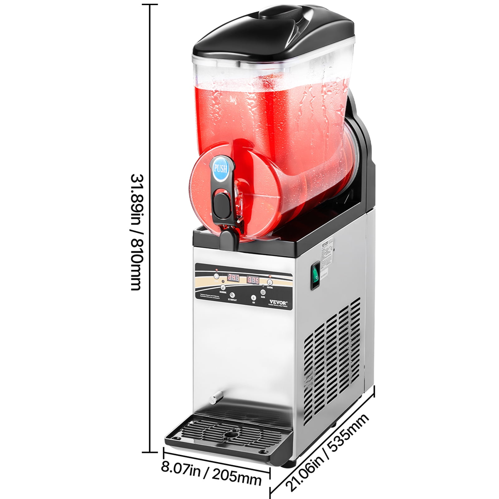 VEVOR Commercial Frozen Drink Maker, 15L Single Tank Slushy Machine, 60 Cups Stainless Steel Margarita Smoothie Frozen Drink Machine, Slushie Maker
