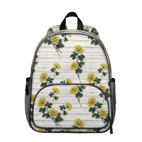 Sunflower and Plank White Pattern Backpack for School, Cute School Bag with Adjustable Shoulder Straps and Padded Back, 13.8"x11.4"x6"