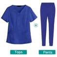 thumbnail image 2 of Women Scrubs Setst Solid Color V-Neck Short Sleeve Long Pants Nurse Uniform with Pockets Blue M, 2 of 5