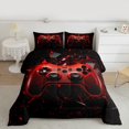 thumbnail image 2 of Gamer Comforter Set Twin Size,Gamepad Down Comforter 2Pcs,Teens Video Games Bedding Set,Black Red Geometric Honeycomb Gaming Duvet Insert Cartoon Game Reversible Decor,1 Pillowcase, 2 of 7