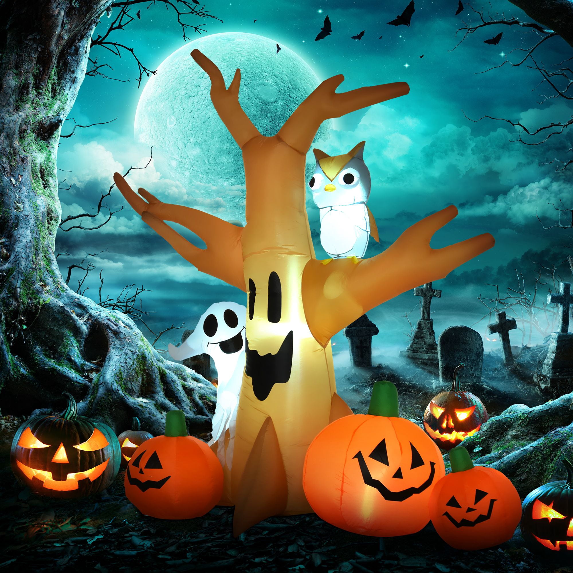 Alvantor 7.5" Inflatables Halloween Decorations Haunted Tree With Pumpkins Blow Up LED Yard Decor for Garden, Lawn Waterproof