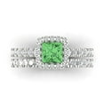 thumbnail image 2 of Clara Pucci 18K White Gold Princess Cut 0.75Ct Simulated Green Diamond Engagement Ring + Matching Band - Luxury Box Included, 2 of 7