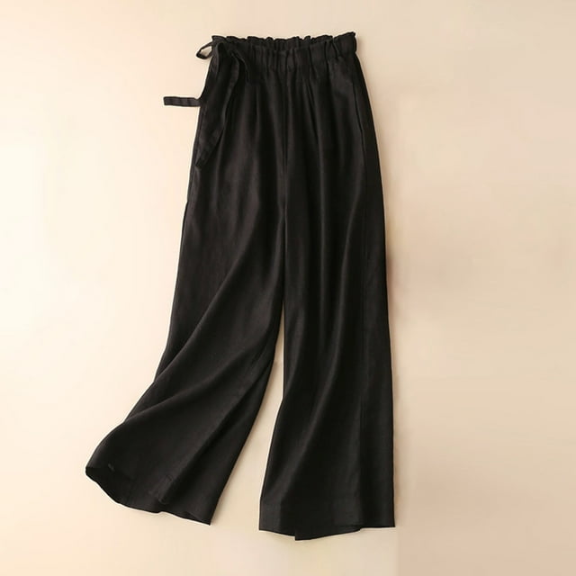 Mefallenssiah Women'S Spring Summer Solid Color Leisure Retro Drawstring Side Frenulum High Waist Broad Leg Pants Plus Size Pants