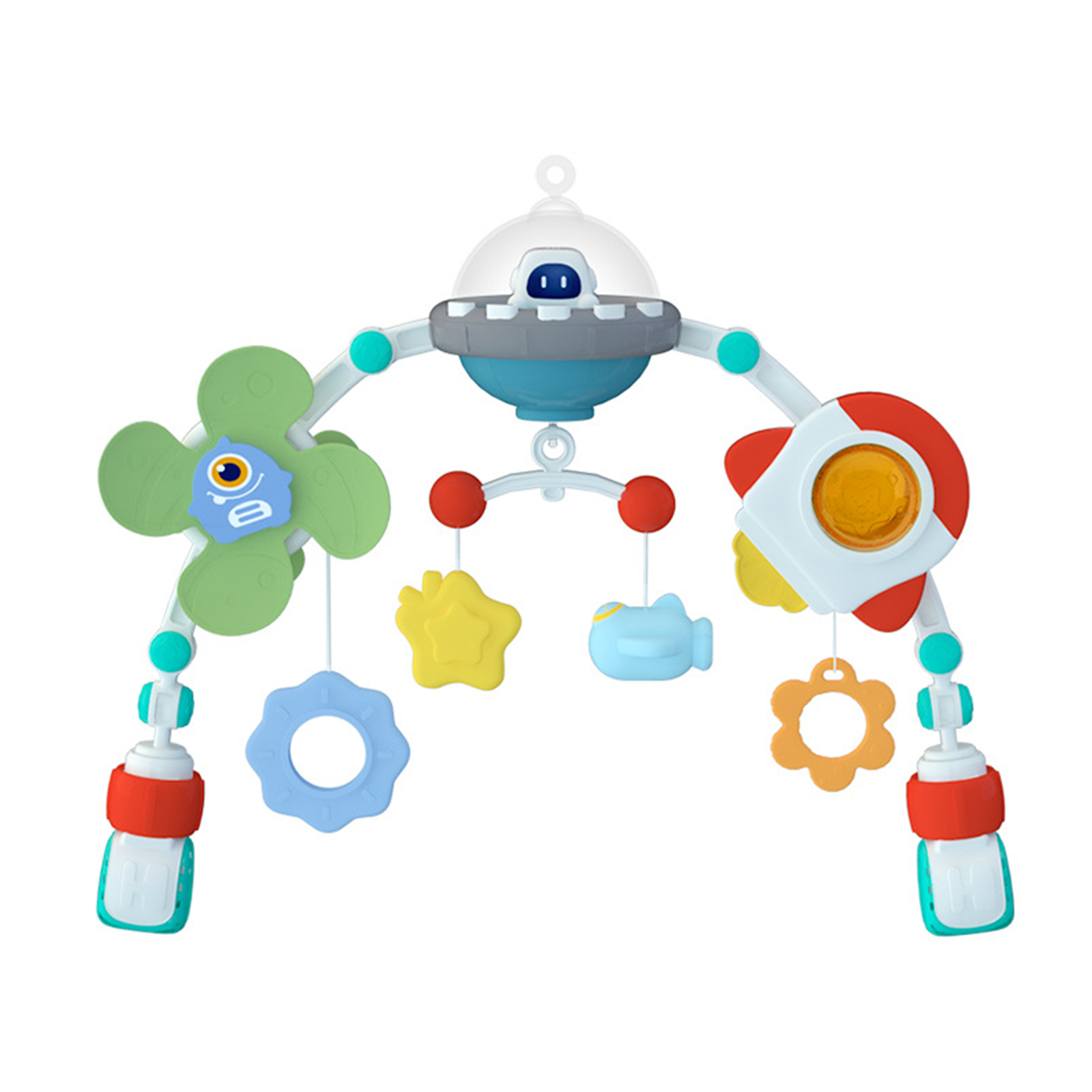 Adjustable Baby Mobile Hanger, Space Theme Crib Clip for Bassinets, Strollers, Playpens with Safe ABS Decorations