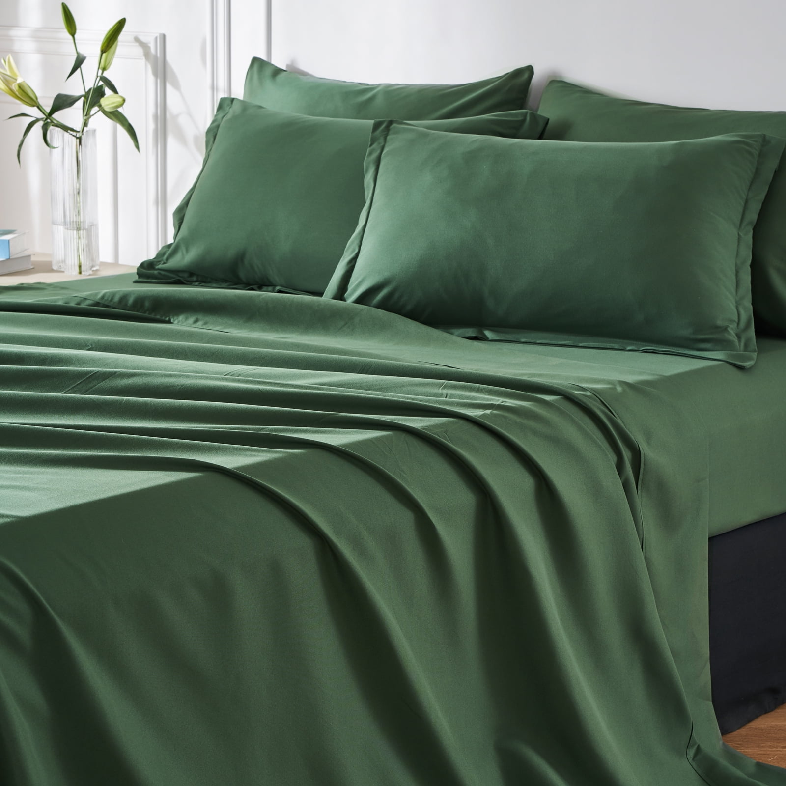 Davulos Comforters Queen Size, Queen Quilt Bedding Set 7 Pieces All Season Bed in a Bag Dark Green Comforter