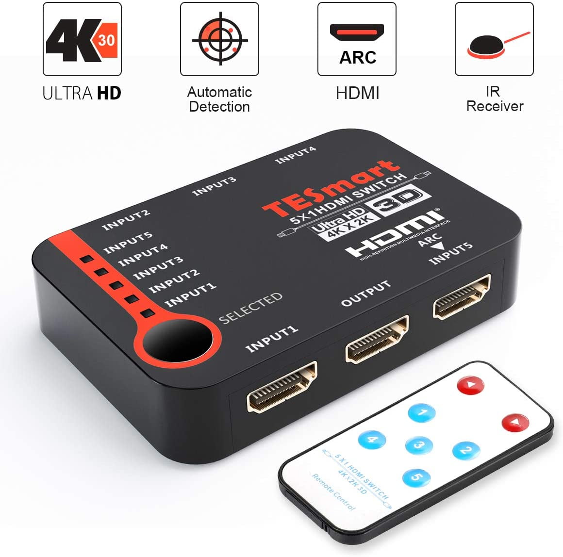 HDMI Switch, TESmart Intelligent 5 Ports HDMI Switcher 5x1, Splitter ...