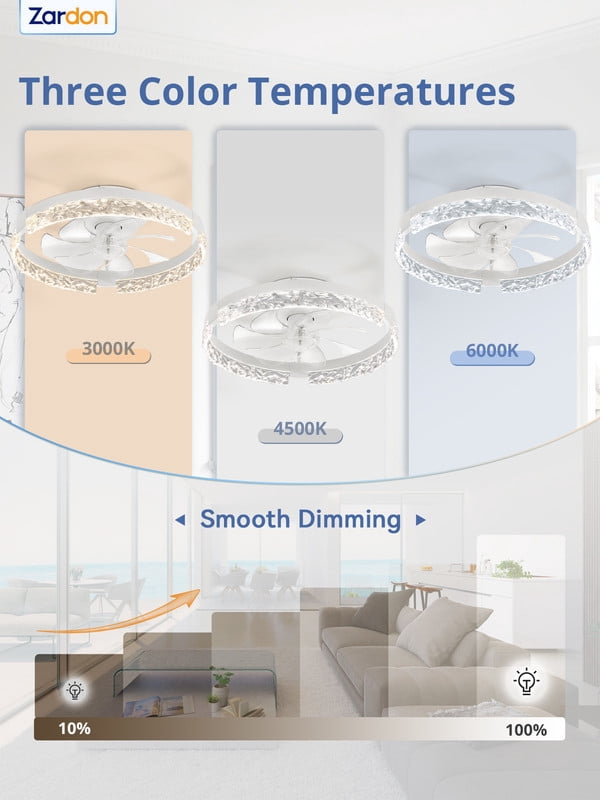 Zardon 18" Ceiling Fan with Light, Low Profile Flush Mount, Remote and Smart App Control, 6 Speeds and Quiet Reversible DC Motor for Bedroom, Living Room, Kitchen