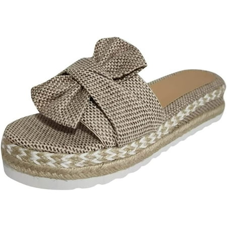 Womens Espadrilles Slip on Wedge Sandals Slides Bow Tie Platform Open Toe Summer Shoes Thick Cushion Slippers Sandals