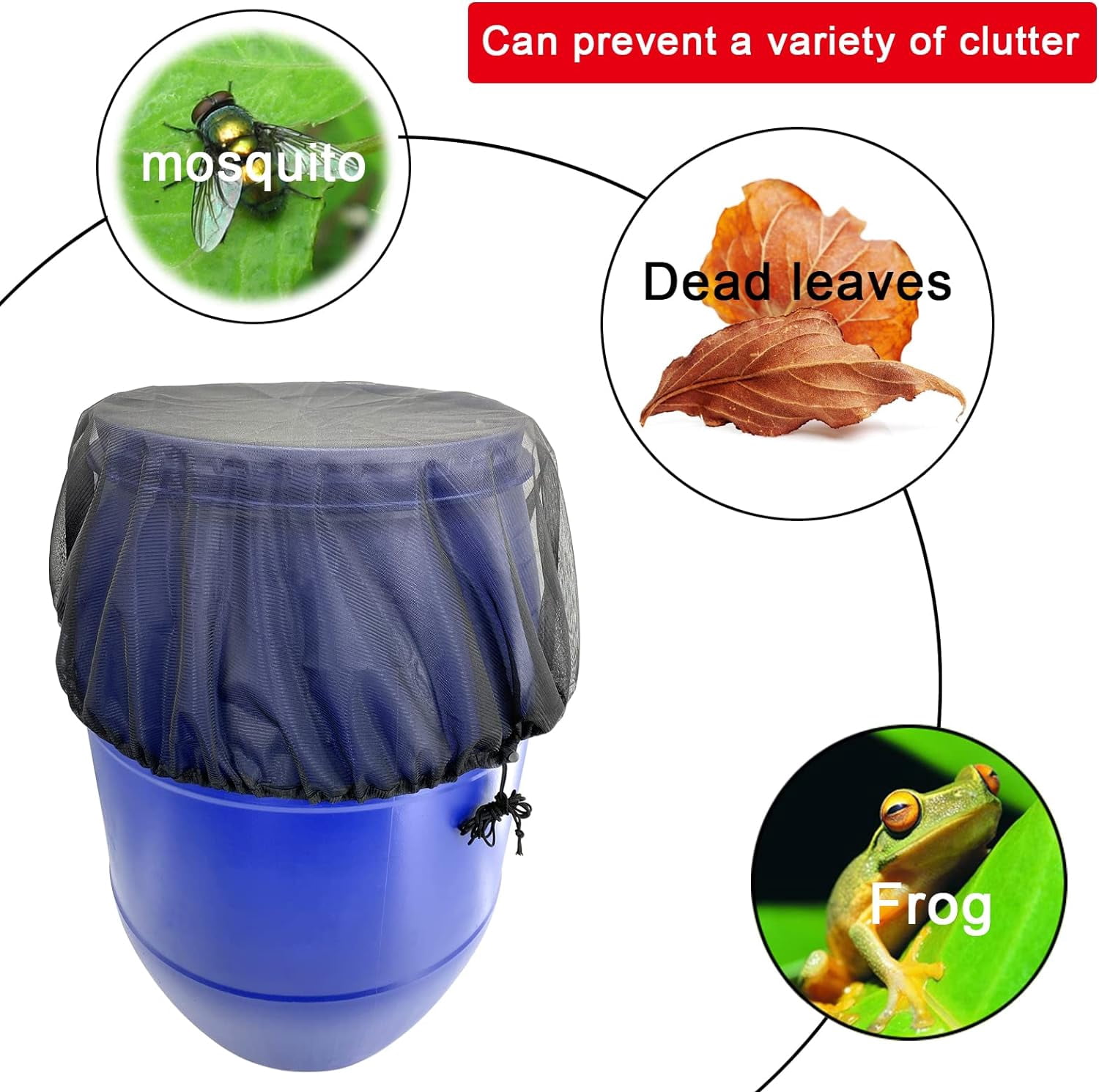 Mesh Cover for Rain Barrels, Rainwater Collector Tank Net Cover, Rain Water Collection Bucket Netting with Drawstring - Keep Mosquito, Fallen Leaves and Debris from Rain Barrel (5 Pcs)