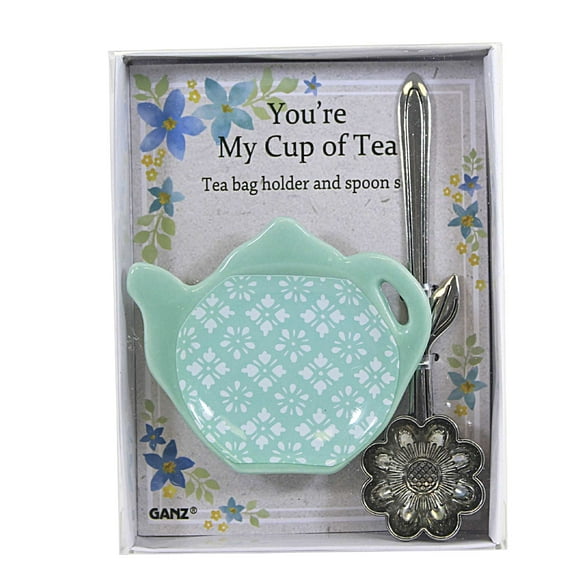 Tabletop Teabag Holder & Spoon Set Ceramic Mother's Day Er61860 Green