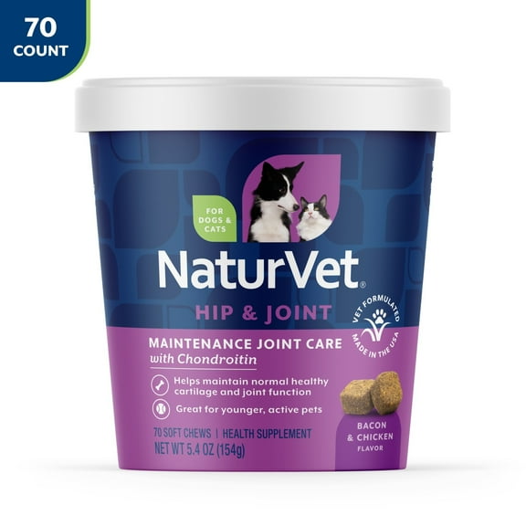 NaturVet Maintenance Joint Care Hip & Joint Supplement for Dogs and Cats, Bacon and Chicken Flavor, 70 Count