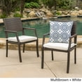thumbnail image 3 of Outdoor Brown Wicker Dining Chairs with White Water Resistant Cushions (Set of 2), 3 of 5