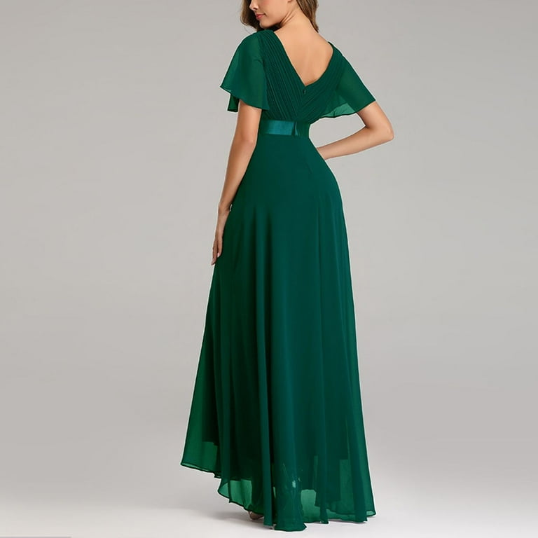 green dress ruched Green Cut Out One Shoulder Ruched Back Gown main image 0