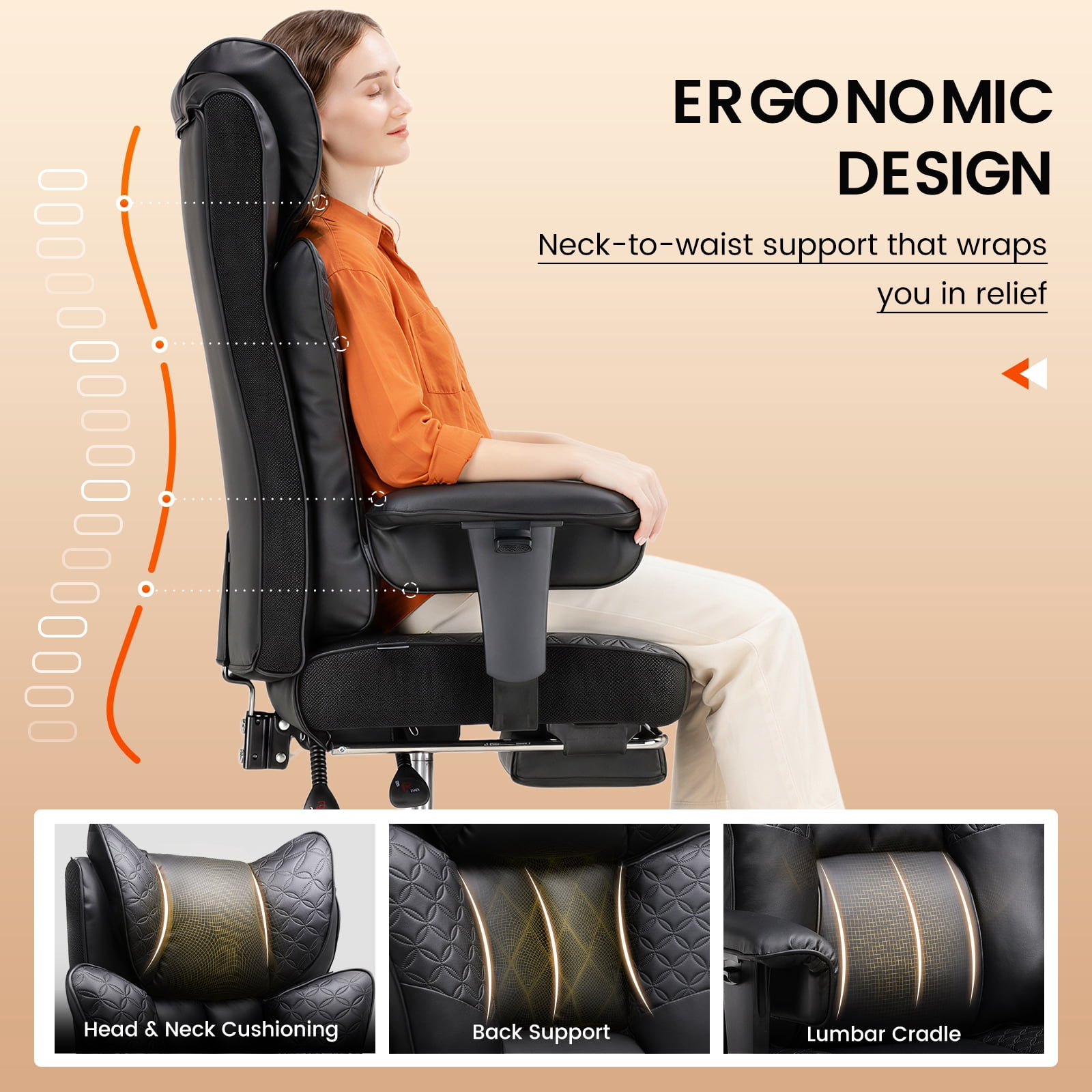 CloudRest Pro 400lbs Executive heavy duty office chair, High Back Ergonomic Computer Desk Chairwith Lumbar Back Support,Black