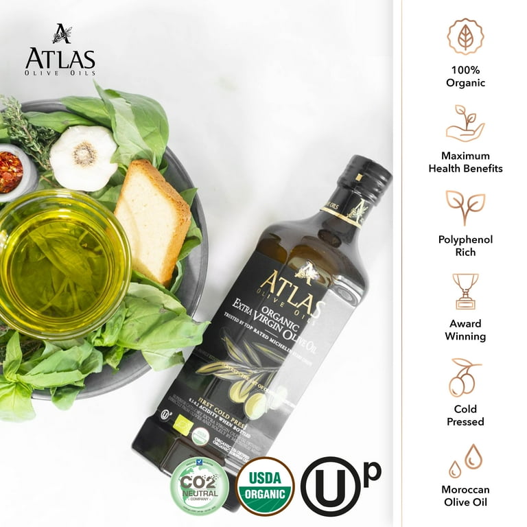 Atlas Organic Extra Virgin Olive Oil, Cold Pressed, Polyphenol