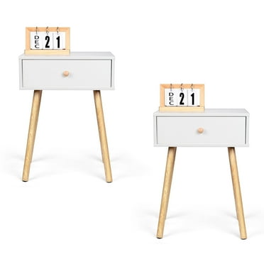 Vesteel Nightstands Set of 2, Modern End Table with Drawer, White Bedside Furniture Dresser for Bedroom, Living Room
