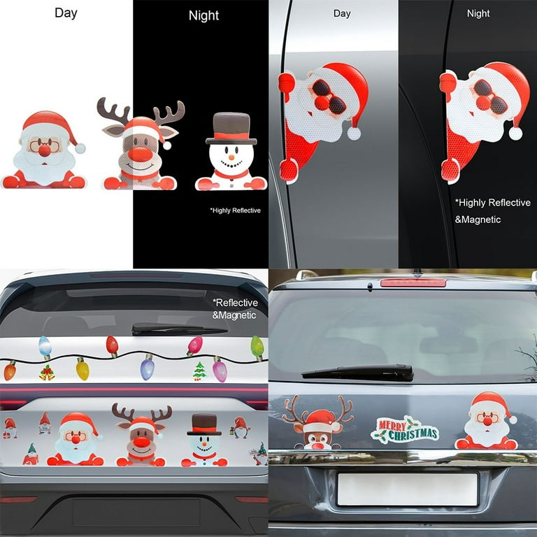 7Pcs Christmas Car Refrigerator Magnetic Stickers Reflective Magnetic  Stickers Santa Car Magnets for Christmas Car Refrigerator Decors 